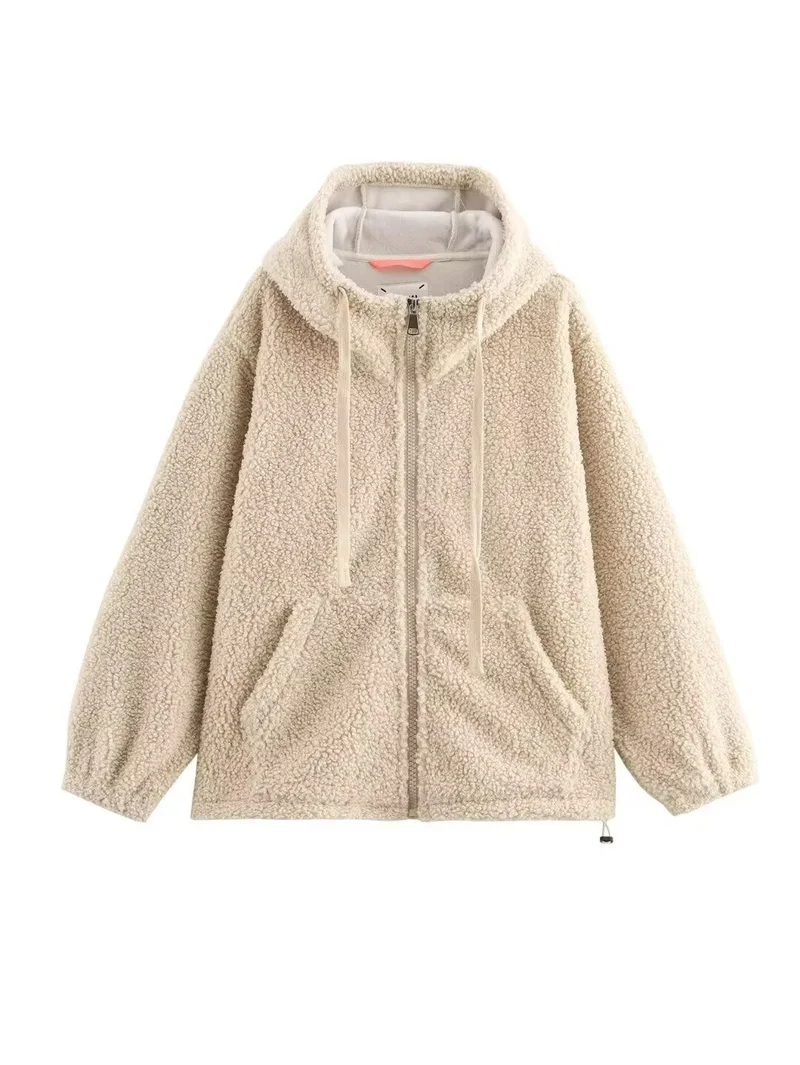 Damen Teddy-Fleece-Kapuzenjacke mit durchgehendem Reißverschluss und Kängurutaschen Nord Taschen