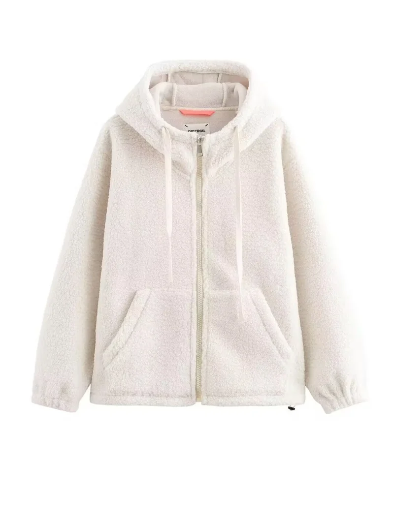 Damen Teddy-Fleece-Kapuzenjacke mit durchgehendem Reißverschluss und Kängurutaschen Nord Taschen