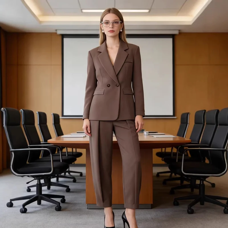 Damen Tailliertes zweiteiliges Blazer- und Bundfaltenhose-Set Nord Taschen