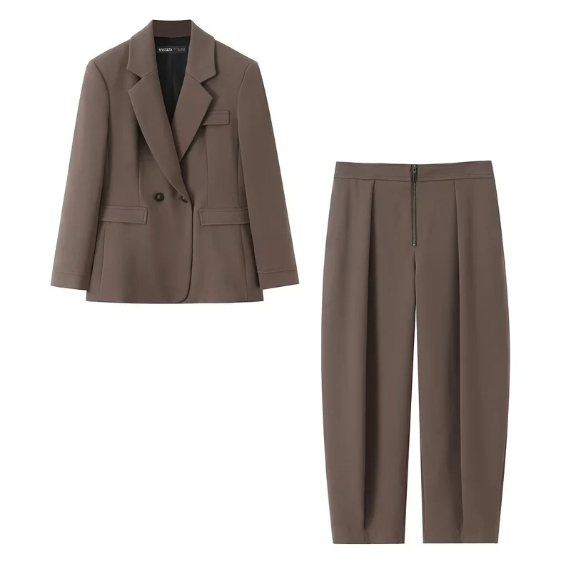 Damen Tailliertes zweiteiliges Blazer- und Bundfaltenhose-Set Nord Taschen
