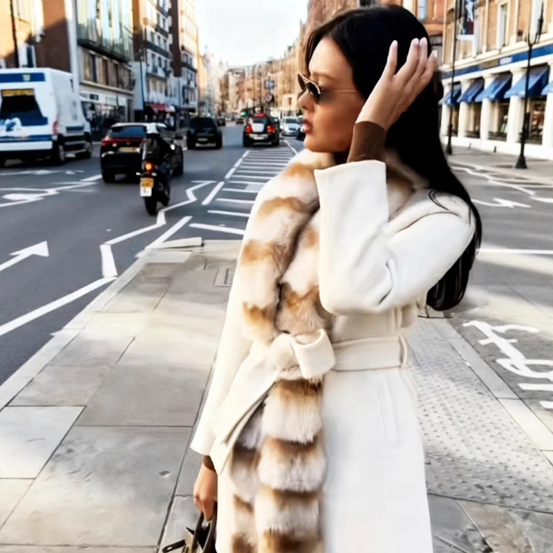 Damen Taillierter Wollmix-Mantel mit Bindegürtel und abnehmbarem Faux-Fur-Schalkragen Nord Taschen