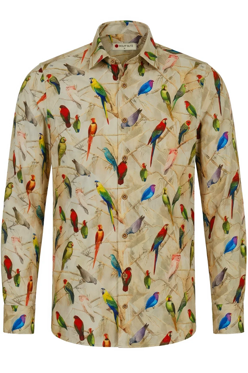 Parakeets & Parrots Printed Long Sleeve Men's Shirt