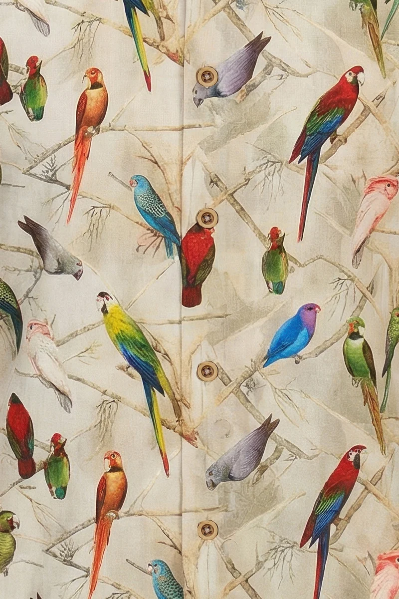 Parakeets & Parrots Printed Long Sleeve Men's Shirt