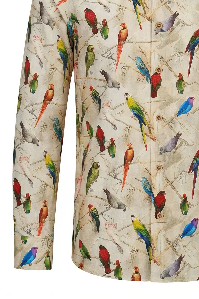 Parakeets & Parrots Printed Long Sleeve Men's Shirt