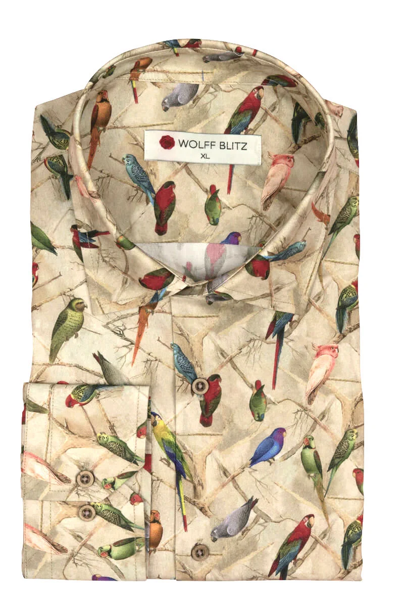 Parakeets & Parrots Printed Long Sleeve Men's Shirt