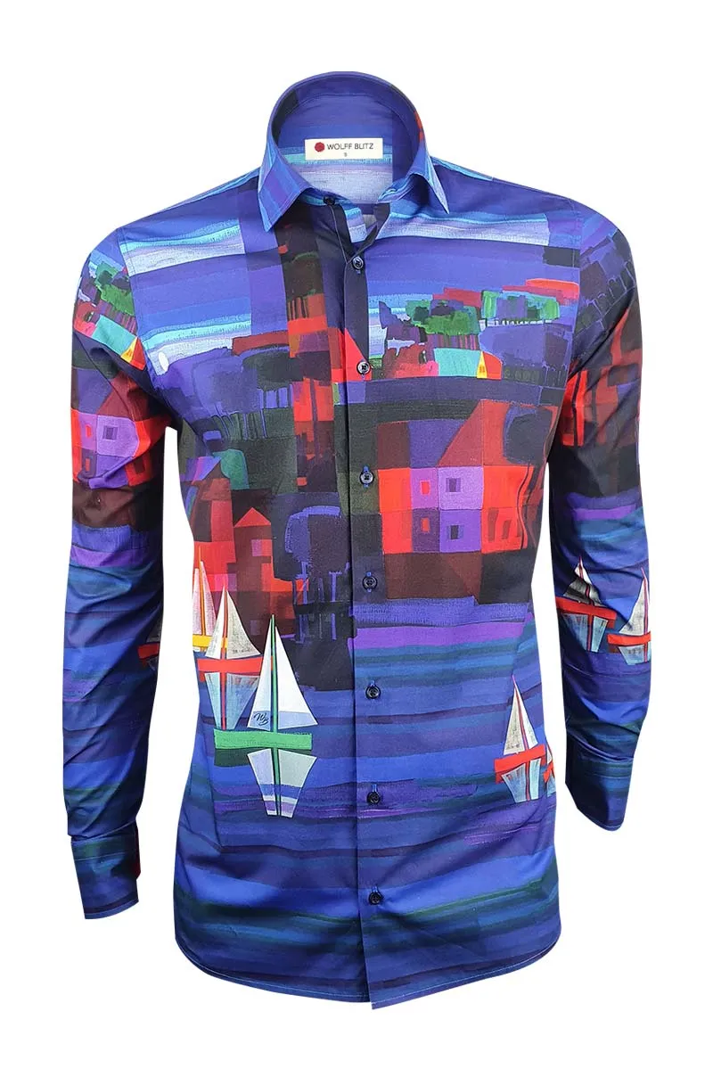 Night Sailing Printed Long Sleeve Men's Shirt