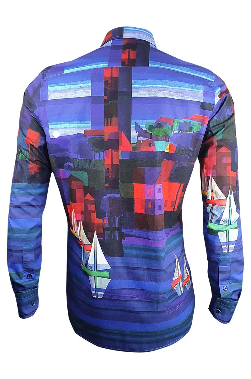Night Sailing Printed Long Sleeve Men's Shirt