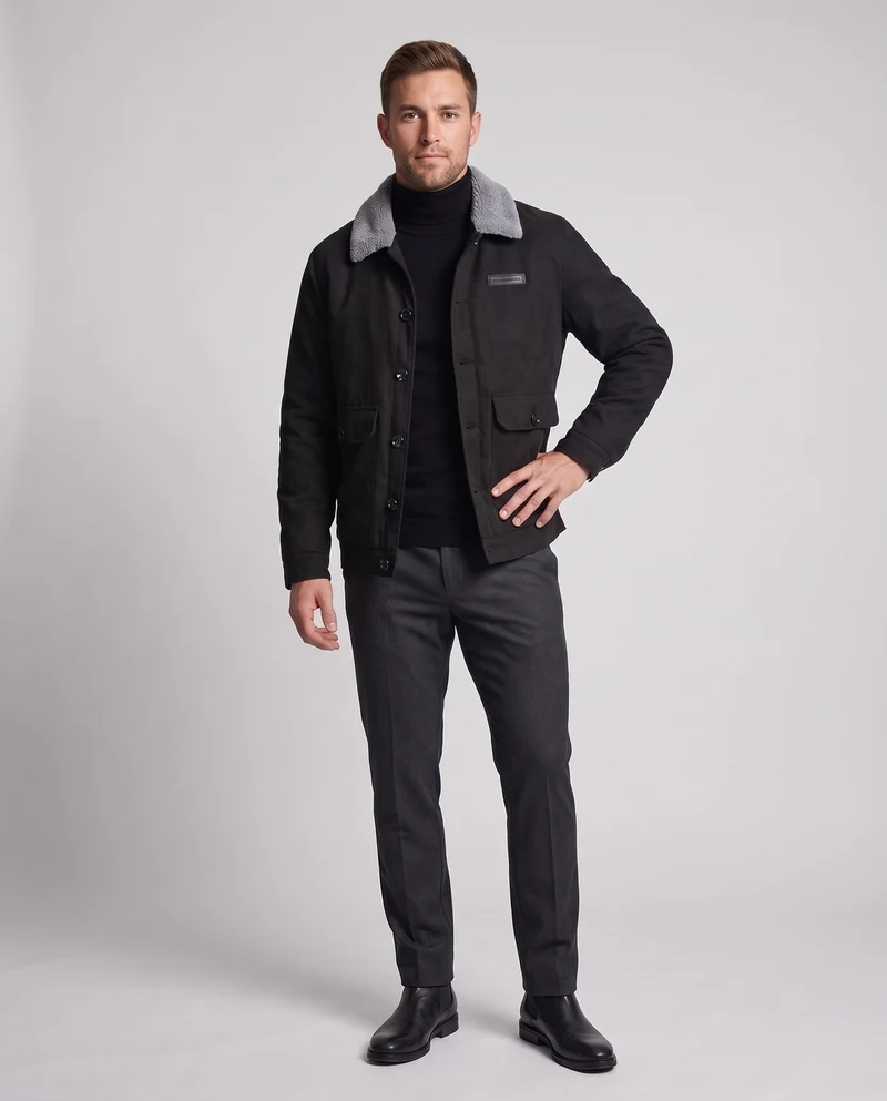 Herren Überjacke mit teddygefüttertem Kragen Nord Taschen