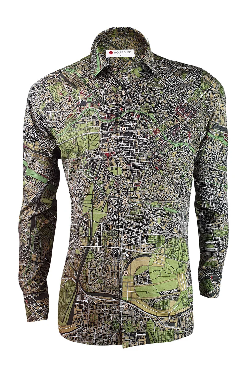 Berlin Map Printed Long Sleeve Shirt for Men