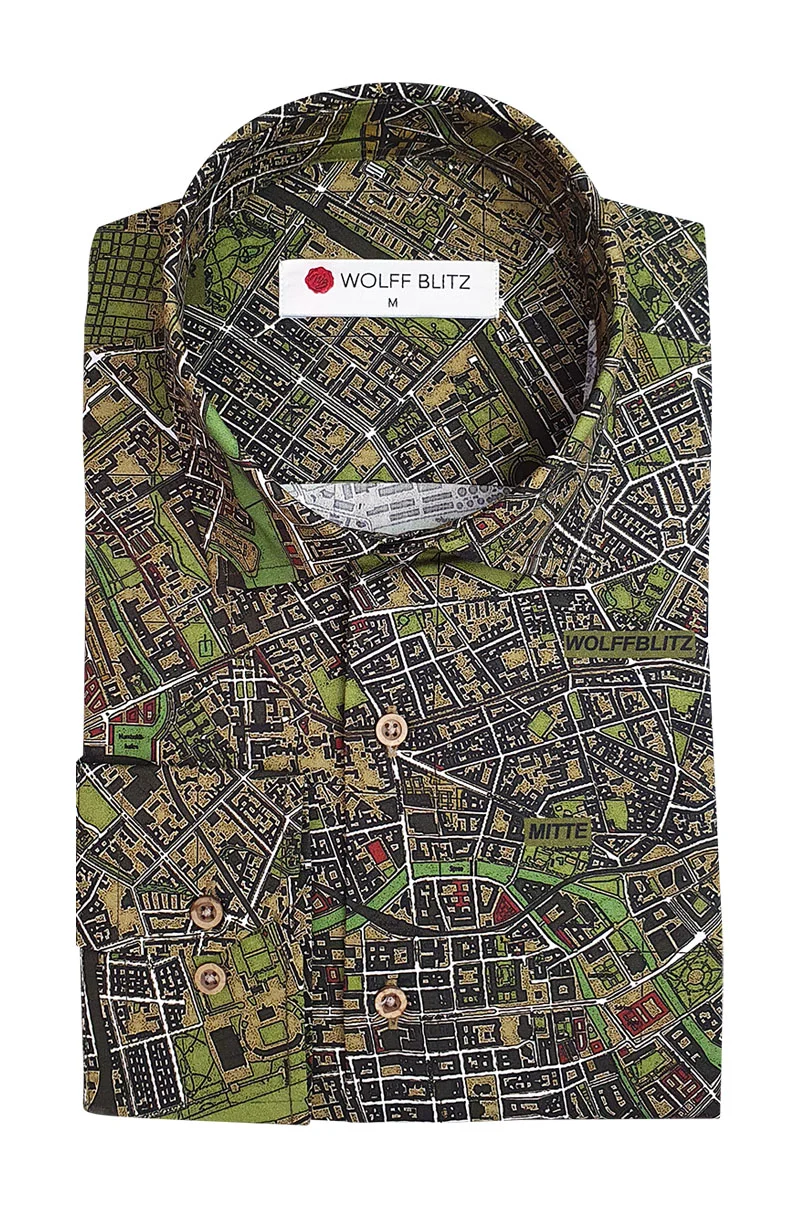Berlin Map Printed Long Sleeve Shirt for Men