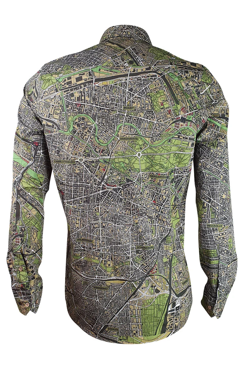 Berlin Map Printed Long Sleeve Shirt for Men