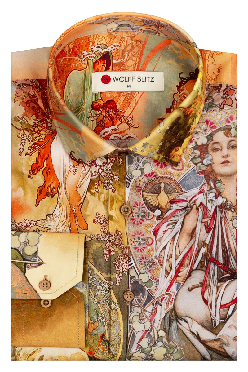 Alphonse Mucha Printed Long Sleeve Shirt for Men