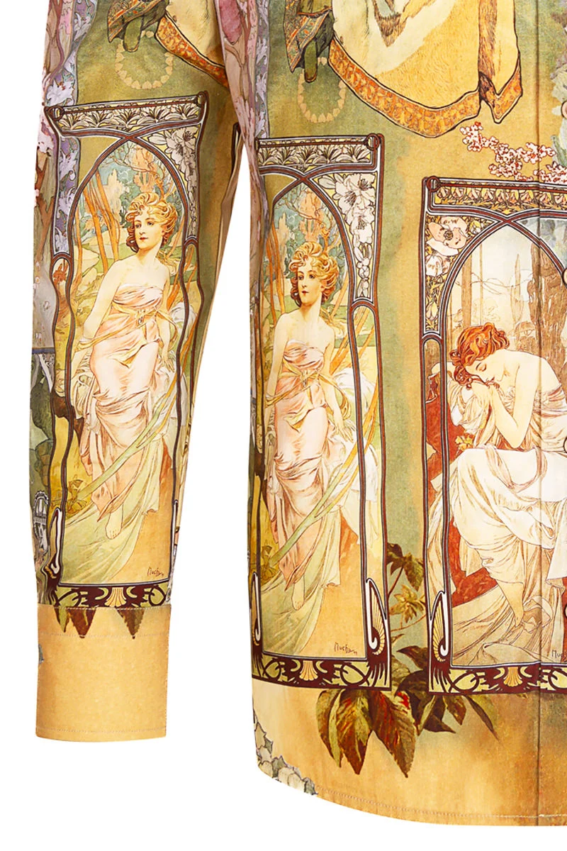 Alphonse Mucha Printed Long Sleeve Shirt for Men