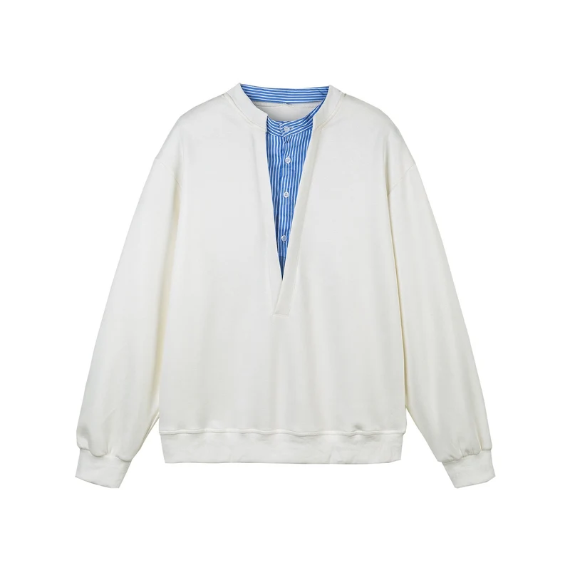 Damen Cropped Oversize‑Sweatshirt mit integriertem Hemdblusen‑Einsatz und V‑Ausschnitt Nord Taschen