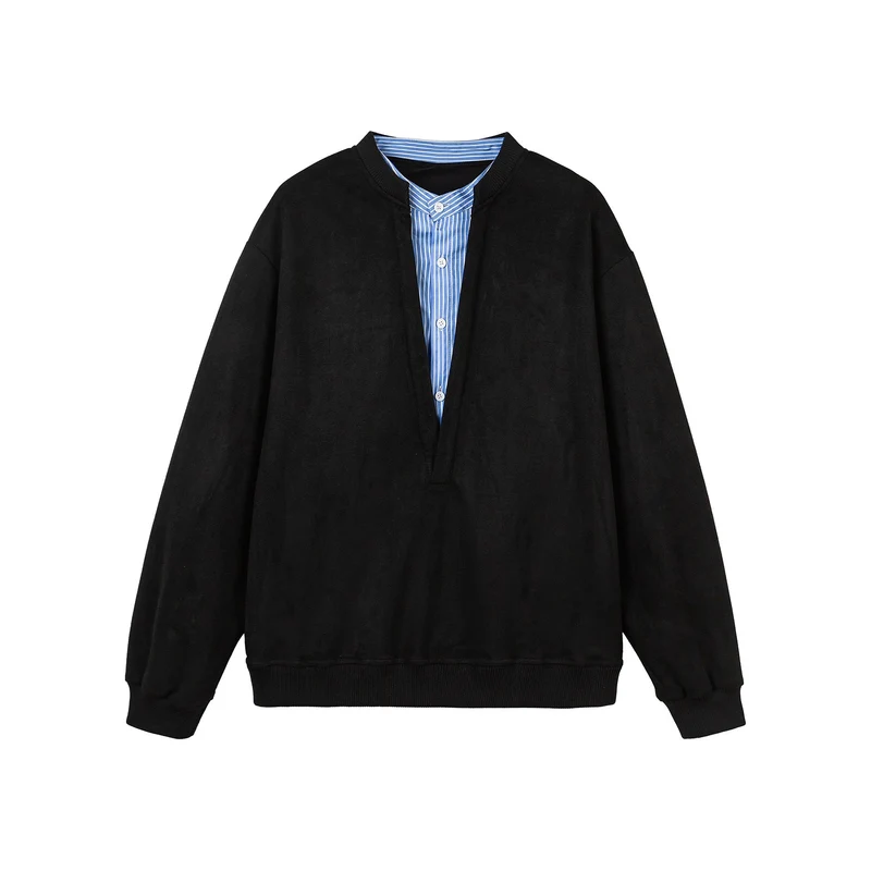 Damen Cropped Oversize‑Sweatshirt mit integriertem Hemdblusen‑Einsatz und V‑Ausschnitt Nord Taschen