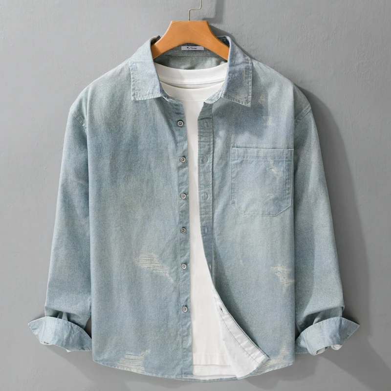 Herren Denim-Overshirt mit Used‑Effekt und Brusttasche Nord Taschen