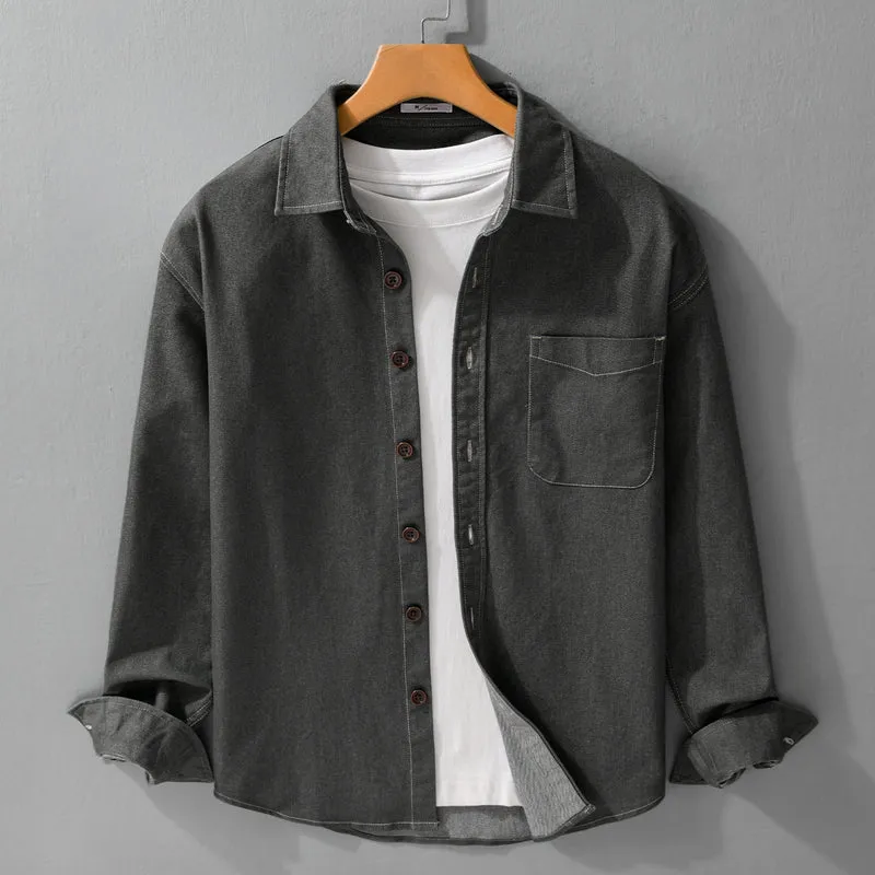 Herren Denim-Overshirt mit aufgesetzter Brusttasche und Kontrastnähten Nord Taschen