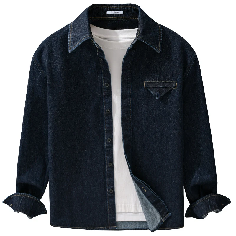 Herren Denim-Overshirt im Worker-Stil mit verdeckter Knopfleiste Nord Taschen