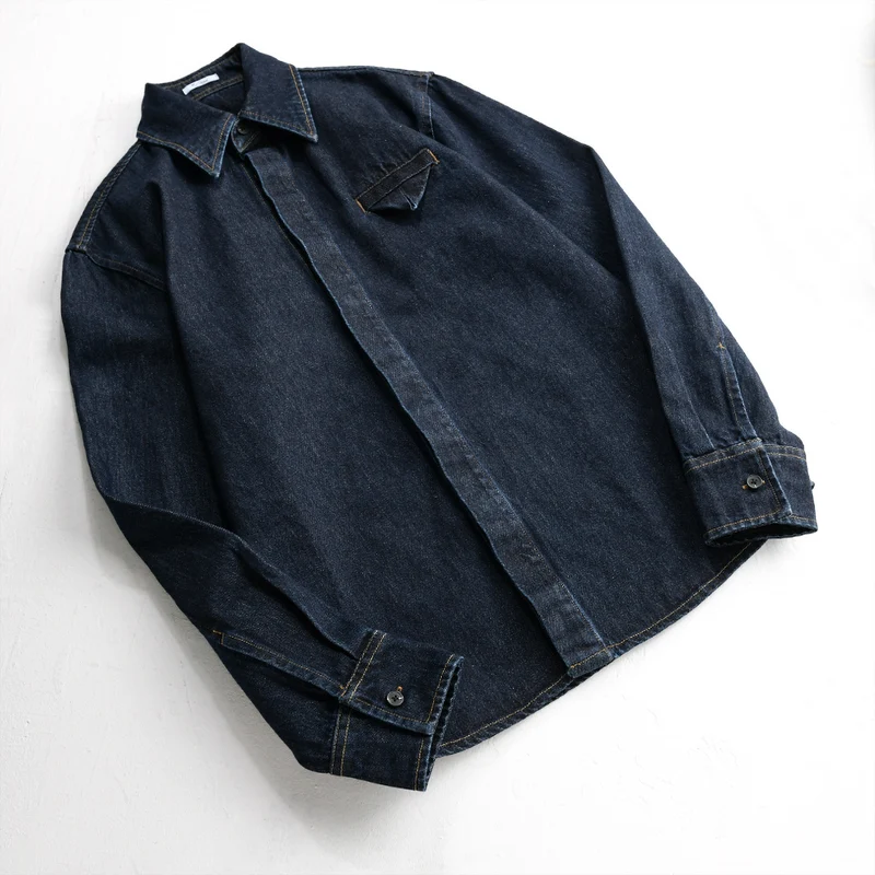Herren Denim-Overshirt im Worker-Stil mit verdeckter Knopfleiste Nord Taschen