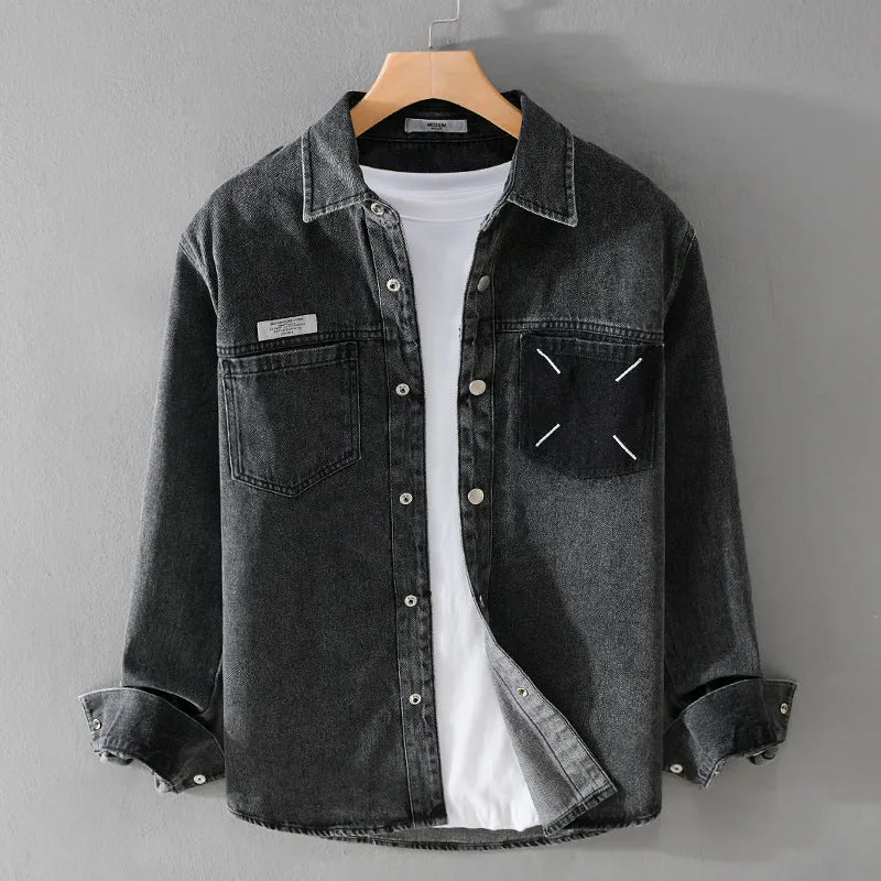 Herren Denim-Hemdjacke mit kontrastierter Brusttasche und Druckknopfverschluss Nord Taschen