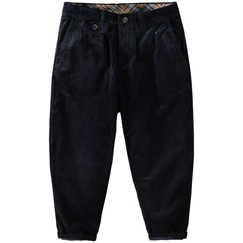 Herren Cordhose mit konischem Schnitt, hohem Bund, Karo-Innenbund und gekrempeltem Saum Nord Taschen