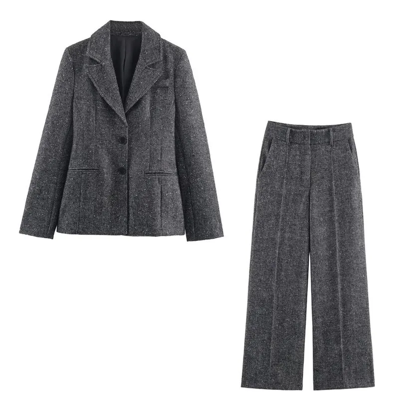 Damen Weite Wolloptik-Bundfaltenhose mit hoher Taille und Bügelfalte Nord Taschen