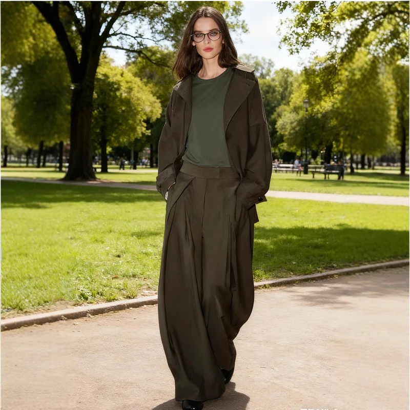 Damen Taillierter Kurztrench mit Bindegürtel und Oversize-Ärmeln Nord Taschen