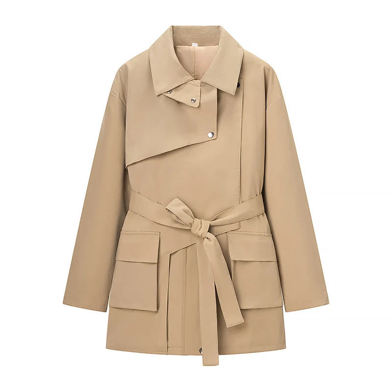 Damen Taillierter Kurzparka mit asymmetrischer Überschlagblende und Utility-Pattentaschen Nord Taschen