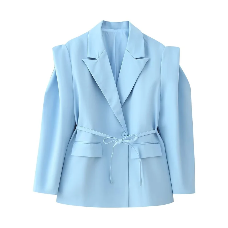 Damen Taillierter Ein-Knopf-Blazer mit Bindegürtel und Schulter‑Cut‑Out Nord Taschen