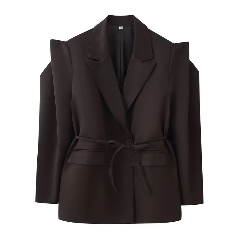 Damen Taillierter Ein-Knopf-Blazer mit Bindegürtel und Schulter‑Cut‑Out Nord Taschen