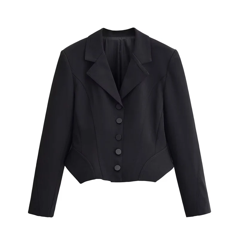 Damen Taillierter Cropped-Blazer mit Wiener Nähten und matt bezogenen Knöpfen Nord Taschen