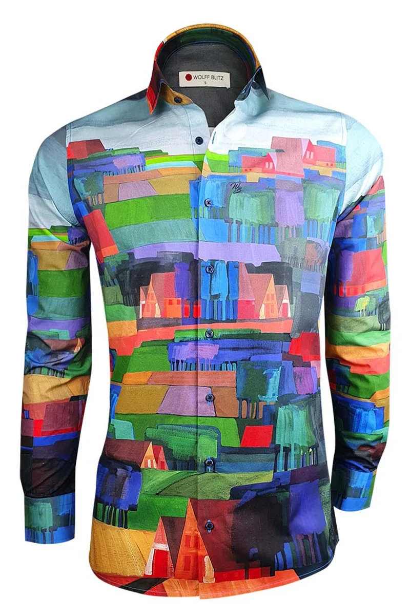 Mosaïc Landscape Printed Long Sleeve Men's Shirt