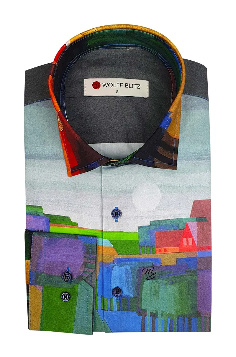 Mosaïc Landscape Printed Long Sleeve Men's Shirt