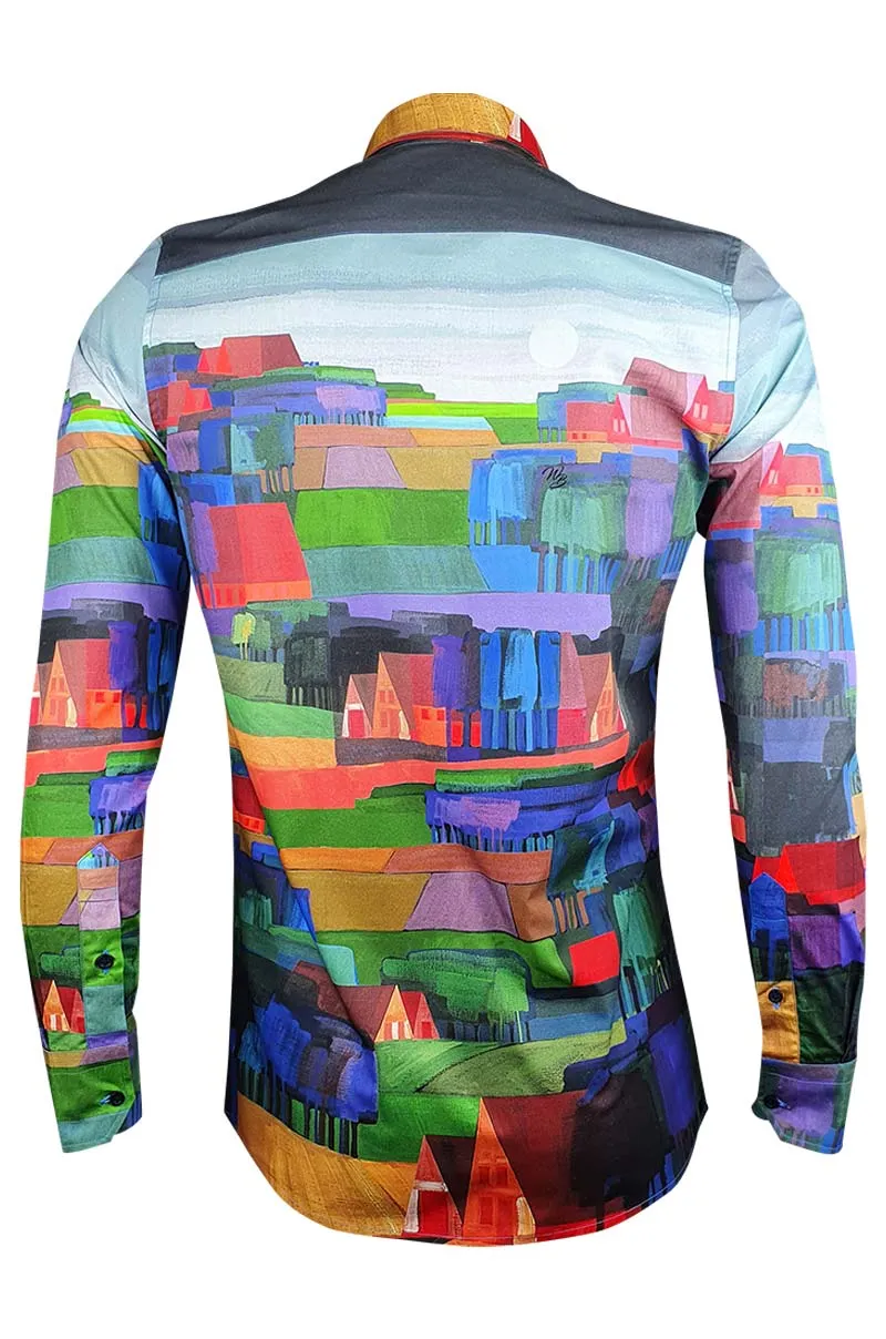 Mosaïc Landscape Printed Long Sleeve Men's Shirt
