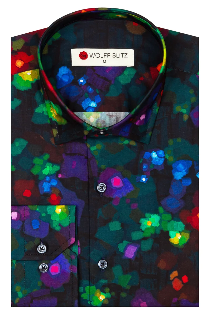 Mosaïc Flowers Printed Long Sleeve Men's Shirt