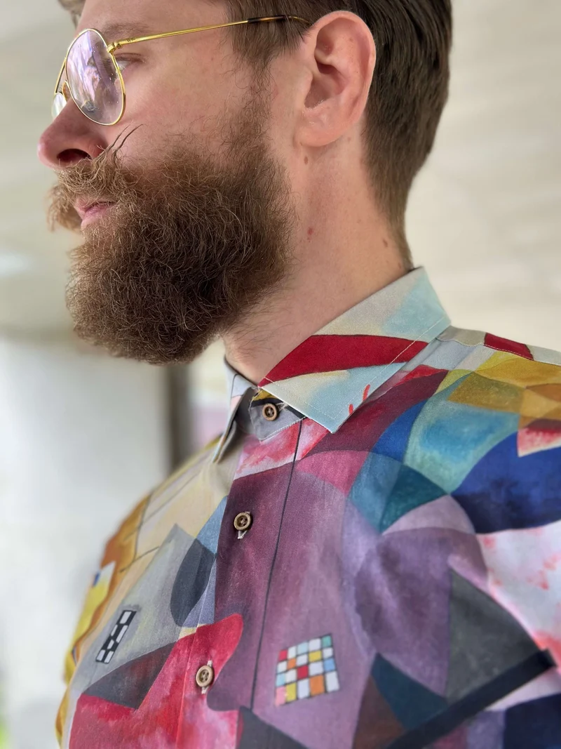 Kandinsky yellow red blue Inspired Long Sleeve Men's Shirt