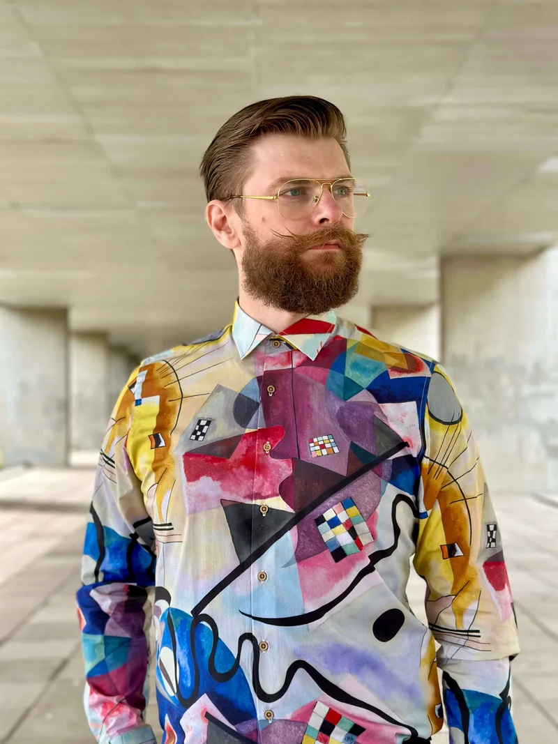 Kandinsky yellow red blue Inspired Long Sleeve Men's Shirt