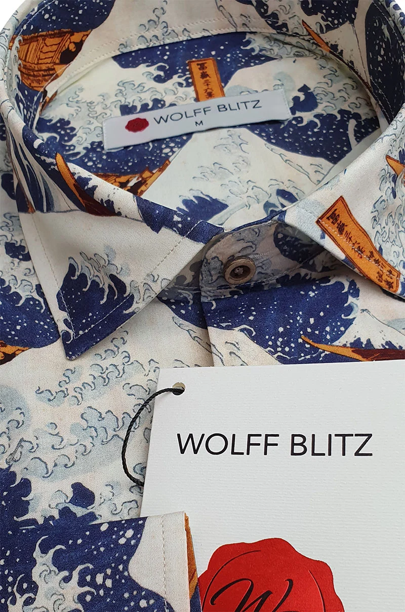 Kanagawa Wave Printed Long Sleeve Men's Shirt