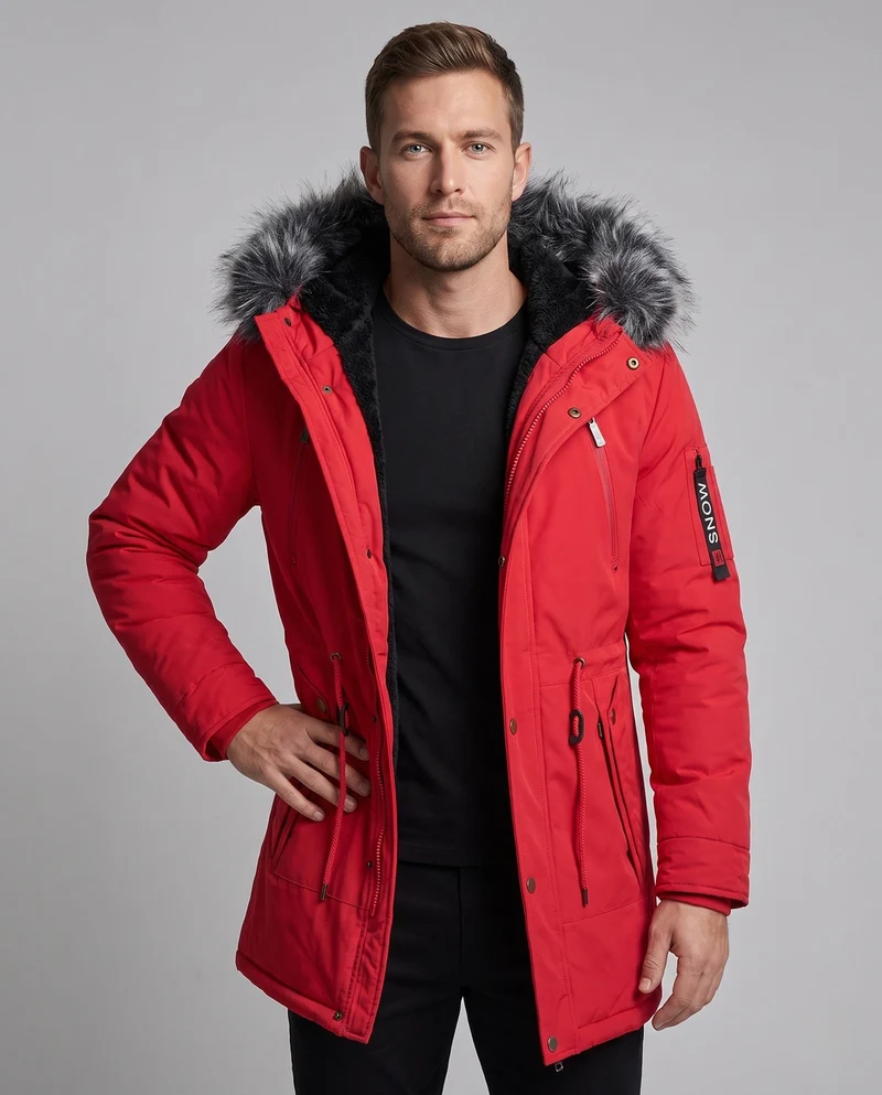 Herren Warm gefütterter Winterparka mit abnehmbarer Kapuze Nord Taschen