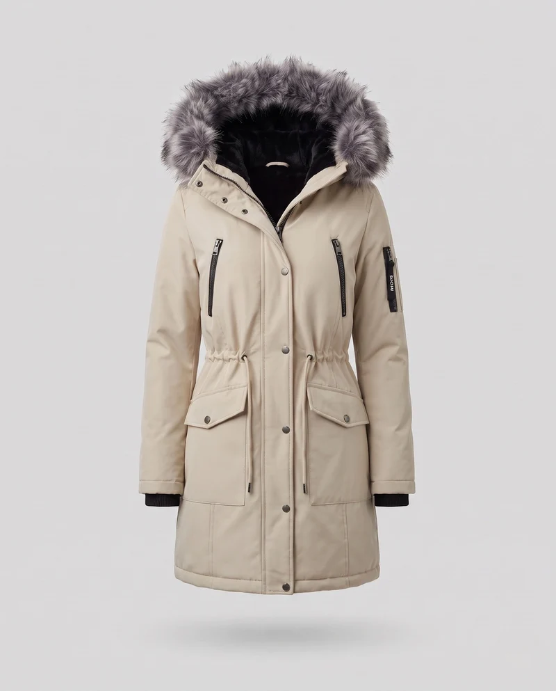 Herren Warm gefütterter Winterparka mit abnehmbarer Kapuze Nord Taschen