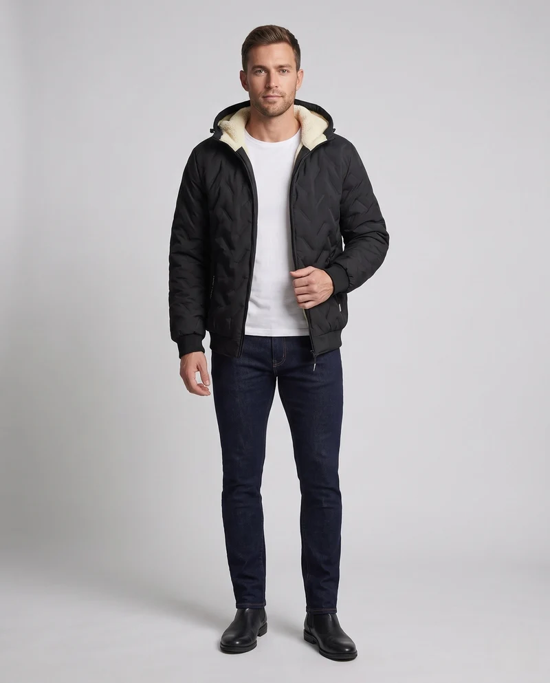 Herren Warme Steppjacke mit Kapuze Nord Taschen
