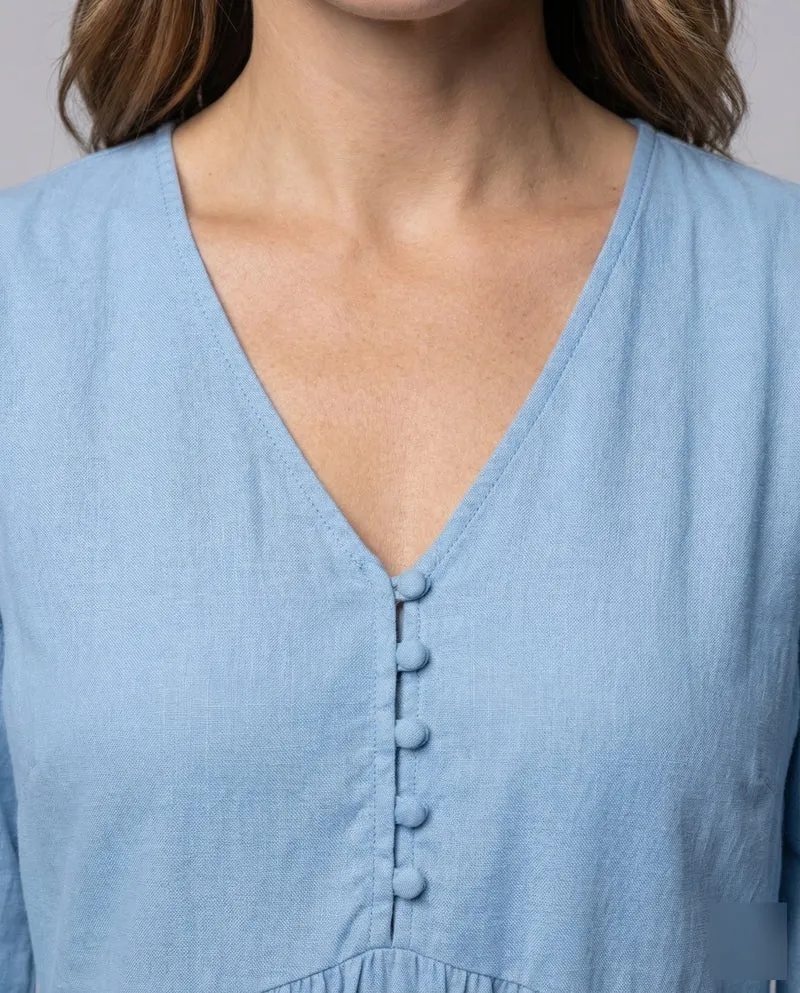 Damen Leinen-Maxi-Kleid Volantstufe Beinschlitz - Arvani