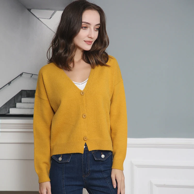 Damen Strickjacke mit V-Ausschnitt und Knopfdetails