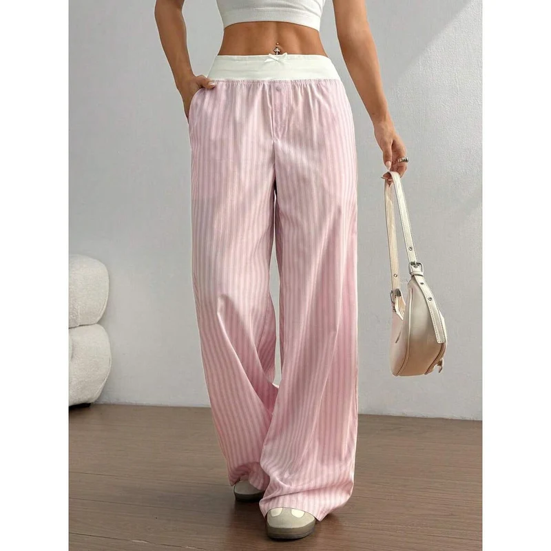 Damen lässige Palazzo-Hose mit breitem Bund