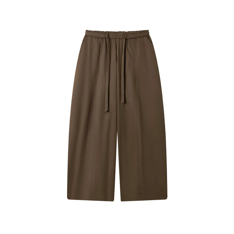 Damen Culotte-Hose mit hoher Taille weitem Bein und Bindegürtel Nord Taschen