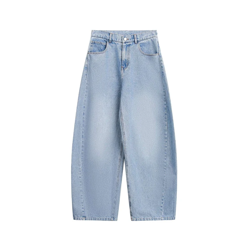 Damen Culotte-Jeans mit weitem Bein, hoher Taille und Frontnaht-Detail Nord Taschen