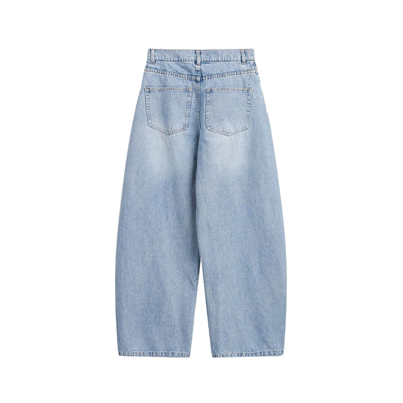 Damen Culotte-Jeans mit weitem Bein, hoher Taille und Frontnaht-Detail Nord Taschen