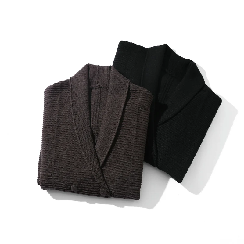 Damen Doppelreihige Strickcardigan mit Schalkragen und Strukturstrick Nord Taschen