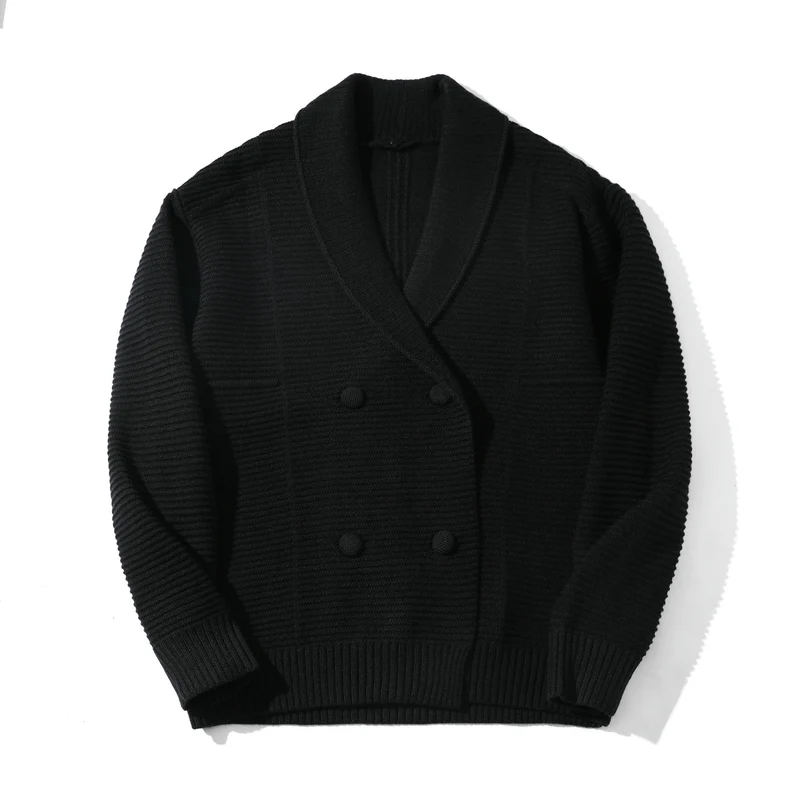 Damen Doppelreihige Strickcardigan mit Schalkragen und Strukturstrick Nord Taschen