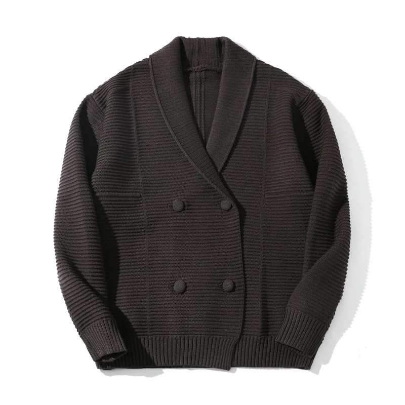 Damen Doppelreihige Strickcardigan mit Schalkragen und Strukturstrick Nord Taschen